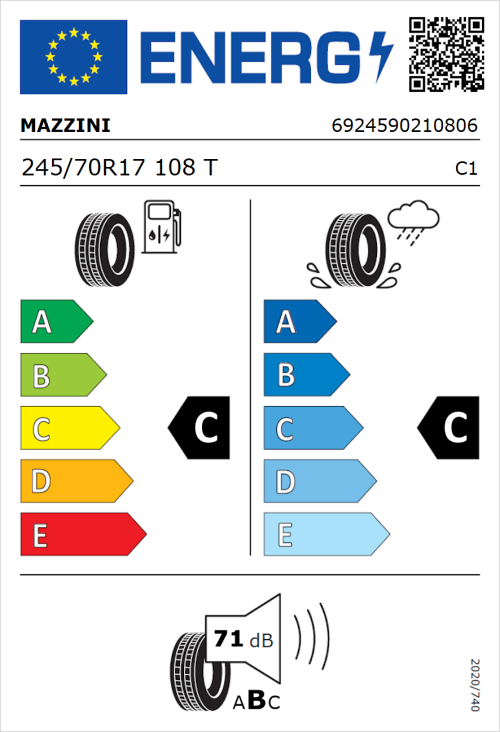 Tyre Label for Mazzini Ecosaver 245/70R17 108T