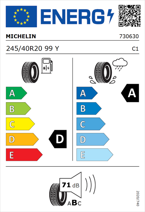 Tyre Label for Michelin Pilot Super Sport 245/40R20 99Y