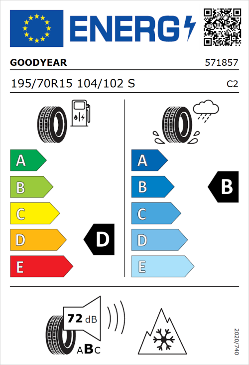 Tyre Label for Goodyear Vector 4Seasons Cargo 195/70R15 104/102S