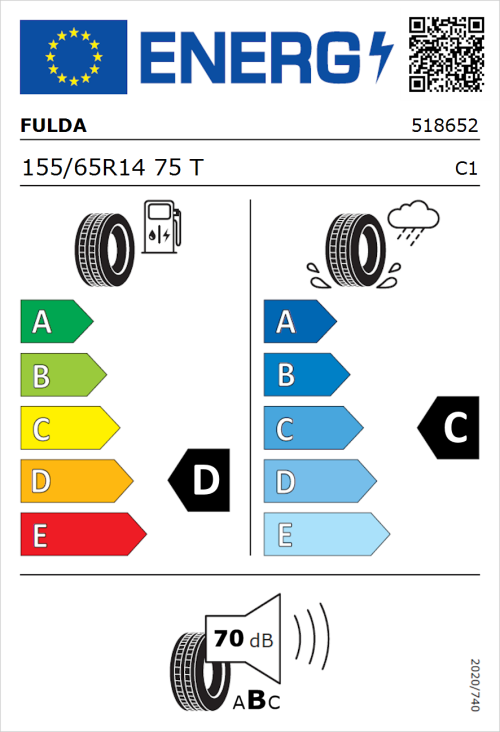 Tyre Label for Fulda EcoControl 155/65R14 75T