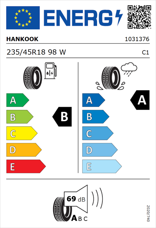 Tyre Label for Hankook iON evo IK01 235/45R18 98W