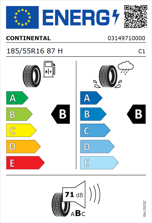 Tyre Label for Continental EcoContact 6 185/55R16 87H