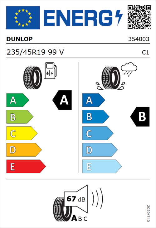 Tyre Label for Dunlop SP Sport Maxx 235/45R19 99V