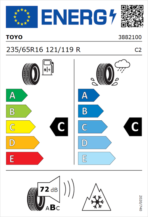 Tyre Label for Toyo Celsius Cargo 235/65R16 121/119R