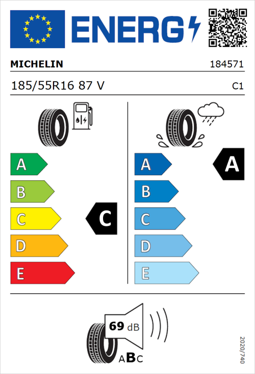Tyre Label for Michelin Primacy 4+ 185/55R16 87V
