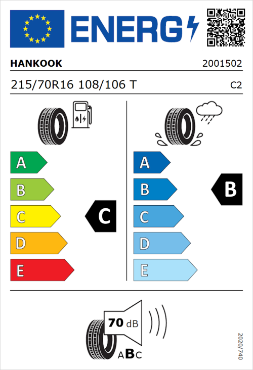 Tyre Label for Hankook Radial RA08 215/70R16 108/106T