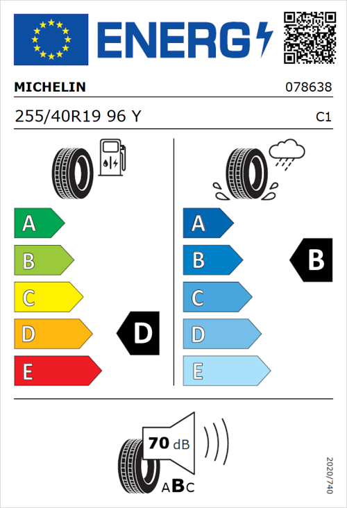 Tyre Label for Michelin Pilot Sport PS2 255/40R19 96Y