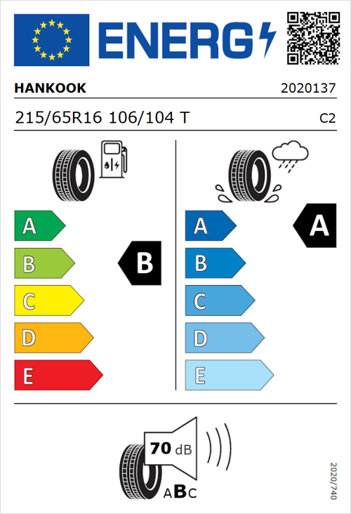Tyre Label for Hankook Radial RA28 215/65R16 106/104T