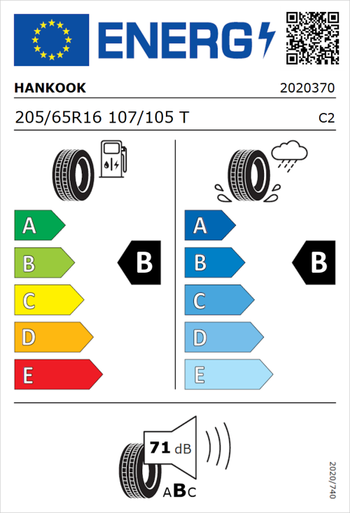 Tyre Label for Hankook Radial RA28 205/65R16 107/105T